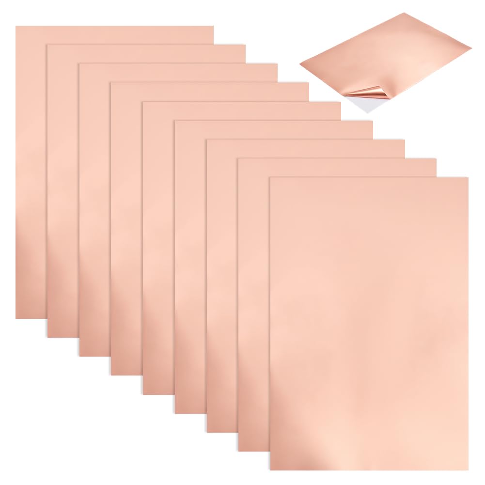 OLYCRAFT 10 Pack Self Adhesive Copper Foil Sheets 30x20cm Rose Gold Copper Foil Sheet Conductive Foils for Guitar Stained Glass DIY Arts Crafts Home Decor Electrical Repairs Soldering Grounding