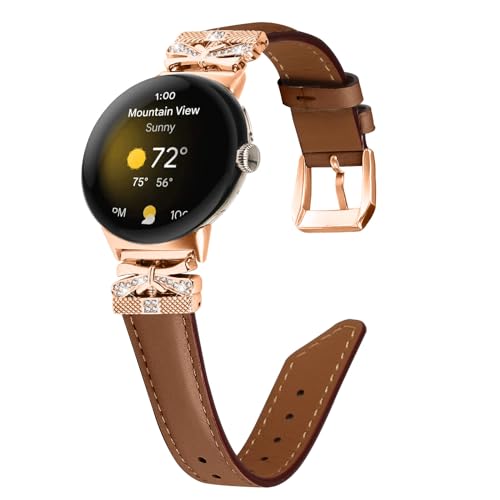 RuiRdot Compatible With Google Pixel 2 Watchband,Adjustable Genuine Leather Wrist Strap with Metal Buckle for Google Pixel watch 2022 /Google Pixel 2 watch 2023 (Brown)