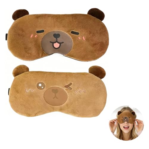2 antifaz para dormir Capybara divertido para mujer, hombre y niños, antifaz de felpa suave para viajes, sueño profundo, bonito juego de venda de animales (tímido juguetón), ajustable con bloqueo de