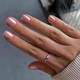 Short Press on Chrome Pink Square Fake Nails With Designs Powder Glazed Acrylic Shiny Glossy Gel False Kits Full Cover Stick on for Women Girls Manicure 24 Pcs