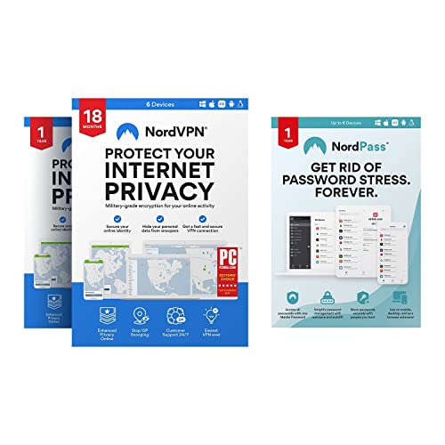 NordVPN + NordPass: 2.5-Year VPN and 1-Year Password Manager Subscription Bundle for Internet Privacy & Security with Cutting-Edge Encryption and Top-Grade Security Standards