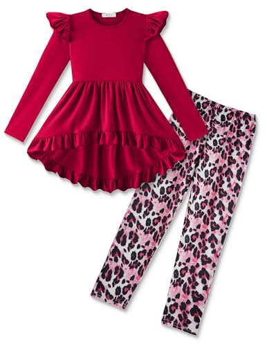 Image of Arshiner Toddler Girl Clothes Ruffle Trim Long Sleeve Pullover Top and Floral Print Leggings Fall Outfits Kids Clothing Sets