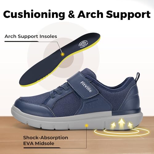 Image of FitVille Wide Diabetic Walking Shoes for Men, Lightweight Non-Slip Breathable Casual Shoes for Swollen Feet for Standing All Day