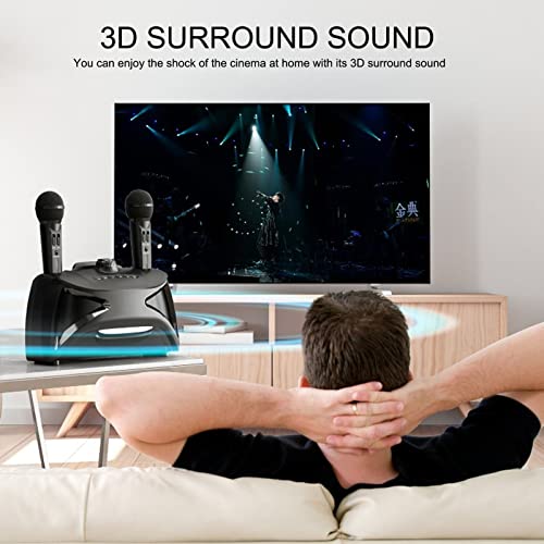 Máquina de karaokê, sistema de alto-falante portátil com máquina de karaokê Bluetooth com 2 microfon