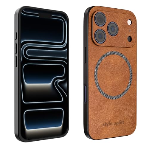 Style Uplift SU - iPhone 17 Pro Max Magnetic Vegan Leather Case Slim & Protective Design, Compatible with MagSafe, Wireless Charging - Tan Brown Leather Case for iPhone 17 Pro Max (6.9