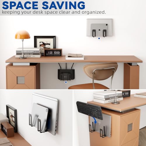 sciuU Soporte de Pared para Portátil - Estante de Metal Dual‑Layer para 2 Dispositivos ≤ 38 mm - Versátil Universal Estantería Estante para Laptop, Tablet, Teclado, E‑Reader, TV Box, Router, Módem - imagen 5