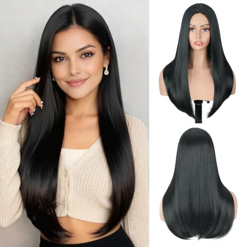Image of Creamily Natural Black Long Straight Wig For Women,Heat Resistant Synthetic Hair Wig For Woman For Daily Use 18 inches