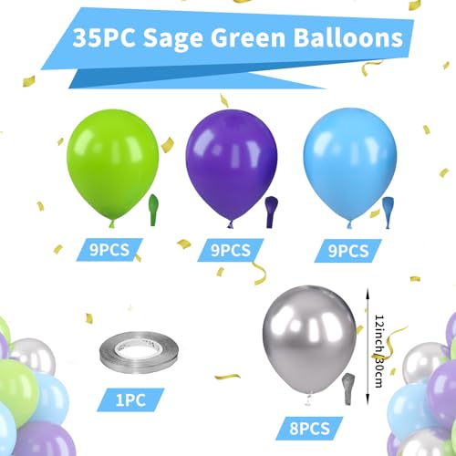 Image of Green Purple Blue Balloons, Green Blue Balloon Purple Teal Silver Balloon Grassy Balloons for Birthday Boys Girls Baby Shower Monster Theme Party Wedding Anniversary Decorations Supplies