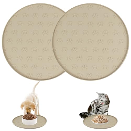 2 Stück Rund Napfunterlage Katzen 27cm, Napfunterlage Hundenapf Unterlage Katzennapf, Futterunterlage Katzennapf Unterlage, Napfunterlage Silikonmatte Hundenapf, für Mittlere und Kleine Haustiere