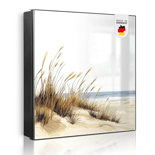banjado Großer Schlüsselkasten Metall - Schlüsselbox 30x30cm beschreibbarer mit 32 Haken - Schlüsselkasten modern für Schlüsselaufbewahrung - Korpus Schwarz Scharnier Rechts - Motiv Dünenlandschaft am
