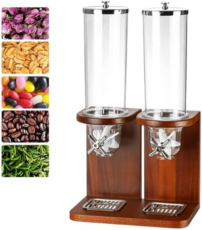 Bamboo Cereal Dispenser - Dry Food Storage Container with Clear PC Barrel & Stylish Wooden Base for Rice, Beans, Nuts - Perfect Kitchen Organizer & Space Saver