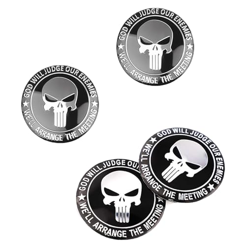 RHQFDM 4 Pieces Skull Hubcap Sticker Punisher Skull Hubcap Sticker Car Hub Centre Cover Decorative Sticker Compatible With 56mm Wheel Hubcaps(silver)