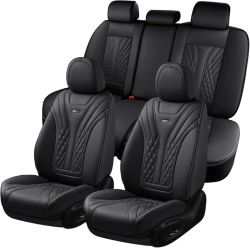 Image of Coverado Car Seat Covers Full Set, 5 Seats Front Seat Cover and Back Seat Covers for Cars, Automotive Seat Covers Nappa Leather Waterproof Seat Covers, Car Seat Protectors Universal for Cars Black