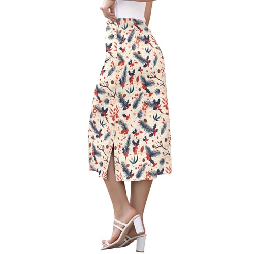 Women Casual Stretch Midi Skirts for Juniors Weekend Double Split Skirt2