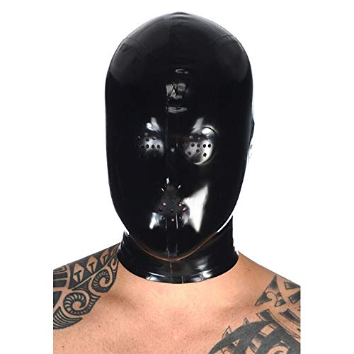 Masque anti-mouches latex noir cagoule BDSM bouche fermée caoutchouc BD05