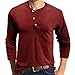 Men's Quarter Button Round Neck Long Sleeve Loose Solid Color Henry Shirt Fashion Casual Pullover Shirts (Medium,Wine Red)
