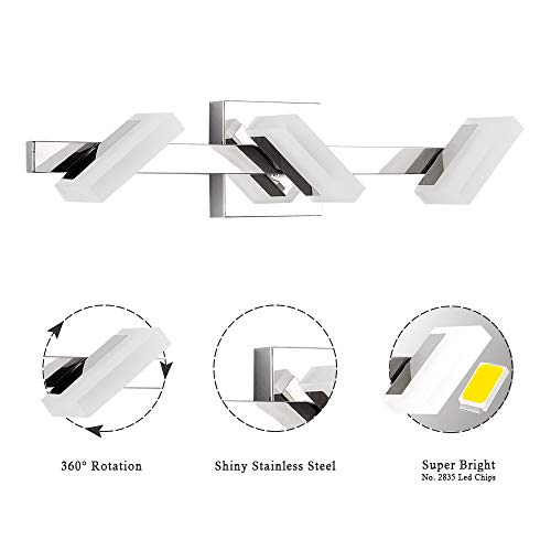 Letsun Bathroom Vanity Lights For Bathroom 3 Light Fixutres 21.8 Inches Bathroom Lights Over Mirror 9W Led Lighting In Chrome Vanity Lighting Fixtures With 360° Rotation Acrylic Cover,6000K Cool White #TOP4