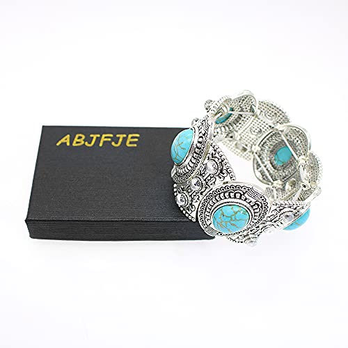 Abjfje Fashion Imitation Turquoise Elastic Strands Bracelet Retro Bohemian Charm Statement Beaded Handmade Bracelet For Women Girls Costume Jewelry #TOP6