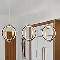 AyshwillDec 3 Packs Gold Modern LED Pendant Light Modern Led Pendant Light Ring Chandelier Height-Adjustable Suspended Ceiling Fixtures for Entrance Living Room Dining Room Kitchen Island Bedroom