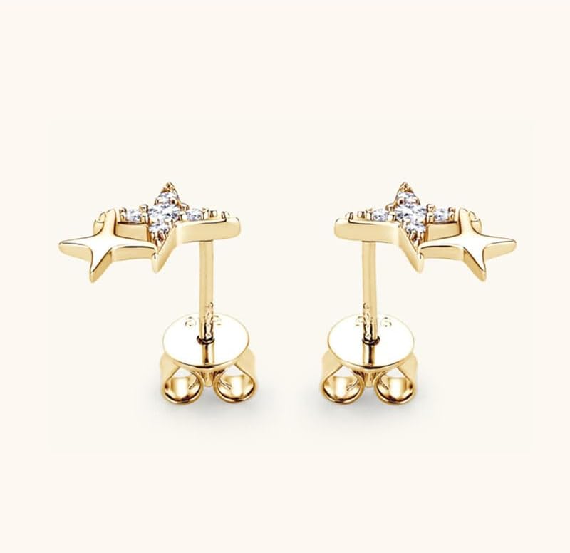14K Solid Gold over S925 Sterling Silver VVS1 Clarity Diamond stud Earrings for Women, Stylish Stars Earrings Studs, Unique Ear Jewelry - Image 4