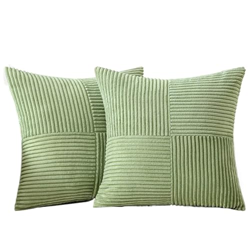 Housse de coussin en velours côtelé vert 50x50cm décoration maison chambre et lit - 2