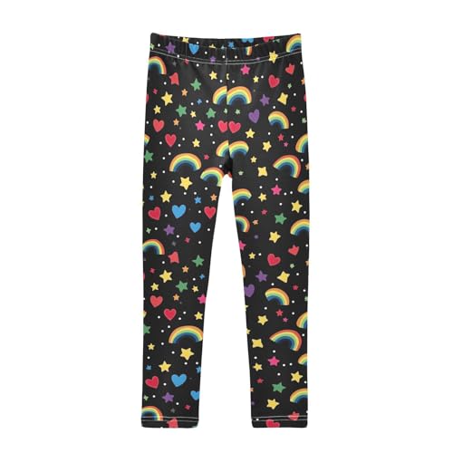 Rainbow Stars Colored Hearts Girls Casual Leggings for Kids Printed Long Pant Bottoms Stretch and Soft