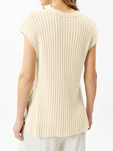 Image of Imily Bela Womens Short Sleeve Sweater Casual Crew Neck Rribbed Knit Split Pullover Summer Tunic Tops