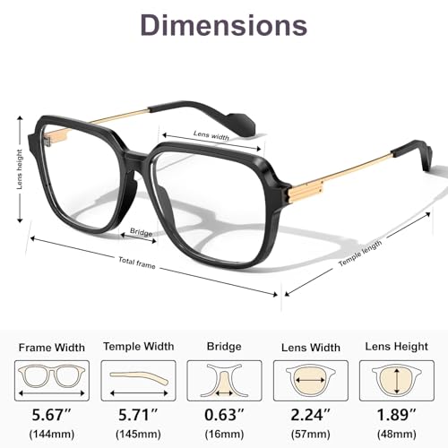 Image of VISOONE Oversized Blue Light Blocking Glasses with Chic Square TR90 Frame and Metal Temple for Women Men Ryan