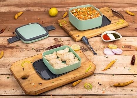 Image of Double-Layer Square Lunch Box with Handle, 2 Compartment Tiffin with Handle & Push Lock, Food Grade Plastic Tiffin Box for Travelling, School (1-pcs)