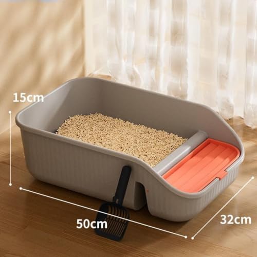 Caja de arena para gatos con pala, alta y abierta, gris miniatura 6
