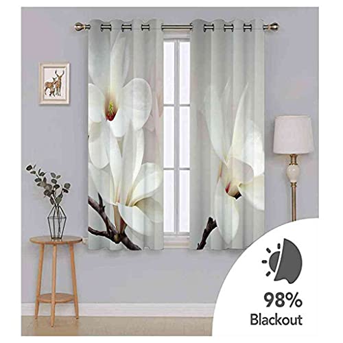 Rideau occultant thermique 200x214 cm à oeillets avec impression 3D fleur blanche