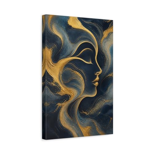 Toile profil humain bleu et or 30x45cm pour decoration salon moderne