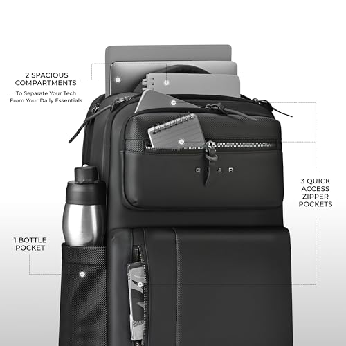 Image of Gear 9 to 5 17 inch /25L Medium Water Resistant Faux Leather Anti Theft Laptop Backpack | Casual Backpack | Travel Backpack for Men /Women (Black - Black)