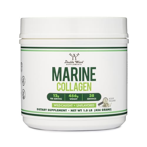 Double Wood Supplements Marine Collagen Powder (1 LB / 16 OZ of Quick Dissolve Marine Collagen Peptides) Wildcaught, Unflavored, Micronized - Scoop Included, No Fillers (38 Servings of 12 Grams Each)