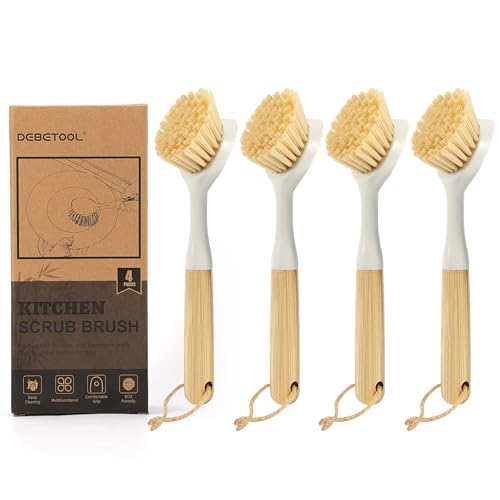 Image of DEBETOOL 4-Pack Dish Brush, Built-in Scrubber with Handle