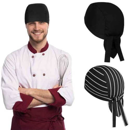 AFCJLTO 2 Pcs Sombrero de Cocinero Ajustable Gorro/Bandana Chef Gorro de Cocinero Unisex Chef Hat Bandana Gorro de Cocina Japonesa Gorros de Chef para Cocina, Restaurante, BBQ y Disfraz de Fiesta