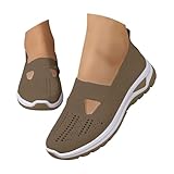 chaussure compensee femme Chaussure Orthopédique Femme Pas Cher Baskets sans Laçage pour Femmes Chaussures De Marche À Plateforme Légères Et Confortables Amortissement Accru Et Soulagement Brun 42