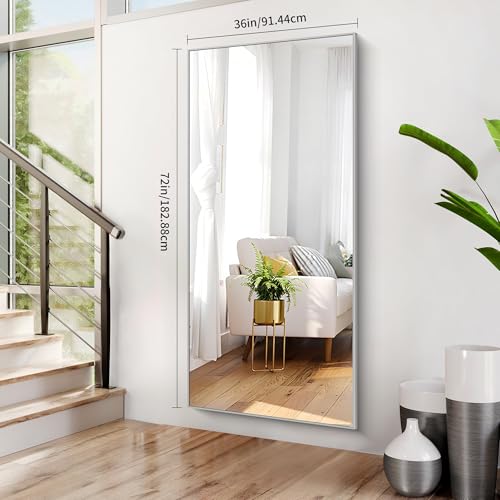 Image of COFENY 36x72inch Bathroom Mirror, Silver Rectangle Mirror with Thin Metal Frame, Large Rectangular Wall Mirrors for Bathroom, Living Roomm, Hair Salon, Big Farmehouse Mirror Hang Horizontal /Vertical