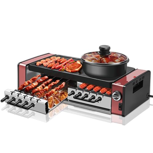 Plancha eléctrica de 1800 W, sin Humo, para Barbacoa, con Funciones de horneado y shabu-shabu integradas, Control de Temperatura Independiente, Ideal para Barbacoa, frituras y sopas.