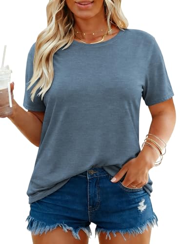Image of VISLILY Plus-Size-Tops for Women Casual Short Sleeve T Shirts Trendy Tie Dye Crewneck Tees Comfy Loose Fit Tunics XL-5XL