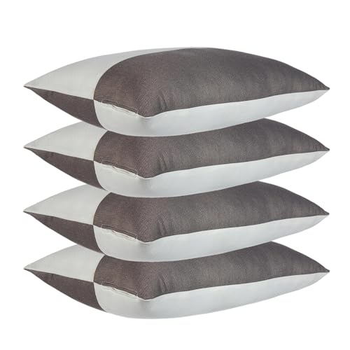 Amazon Basics Hollow Fiber Sleeping Pillows with Zip | Soft & Fluffy Bed Pillows for Sleeping | Adjustable Height Pillow Set of 4 | Polyester Fiber Filled Pillows with Soft Spun Cover | White & Brown