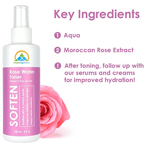 Rose Water Toner For Face & Hair - Moroccan Rose Petal Water For Face Without Dyes Or Alcohol | Hydrates & Freshens Dry Skin | Vegan & Cruelty Free (4 Fl.oz./120 Ml) #TOP2