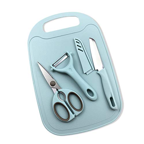 KRIZJUES Set pelapatate da Cucina, Set di 4 Set di coltelli Piccoli da Cucina Che Include pelapatate da Cucina, Forbici per Alimenti, Tagliere e Coltello, per Cucina, Ufficio, dormitorio, Viaggi Blu