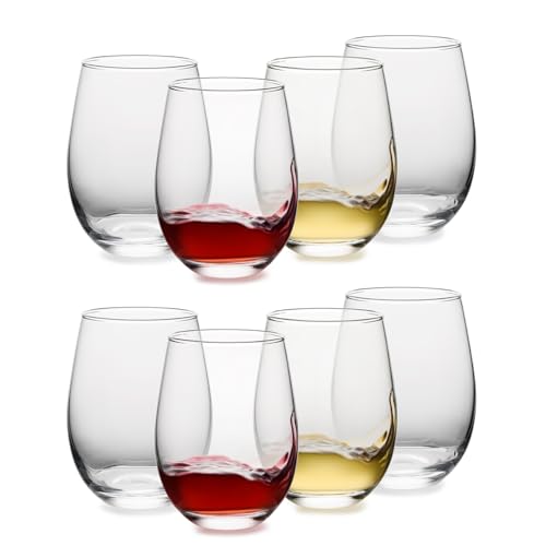Stemless Wine Glasses Set of 8 for Red/White Wine, Dishwasher-Safe, 18 oz