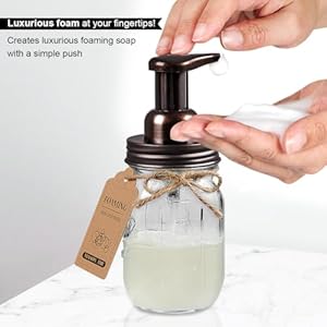 SheeChung Bathroom Accessories Set Mason Jar Foaming Hand Soap Dispenser Qtip Holder Set Rustic Farmhouse Decor Apothecary Jars Bathroom Countertop Organizer Bronze