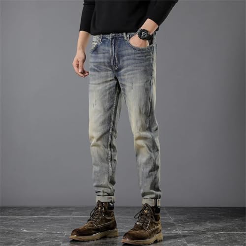 Men's Jeans Street Retro Washed Distressed Slim Fit Nine-Point Skinny Pants3