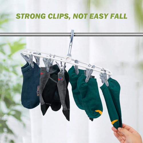 Aolloa Clothes Drying Hanger with 12 Clips, 2 Pack Folding Portable Hanging Drying Rack,Drip Foldable Hanging Rack, 360° Rotatable Hook for Drying Towels Bras Baby Clothes Gloves Plastic(Blue&Green) by Aolloa - Image 4
