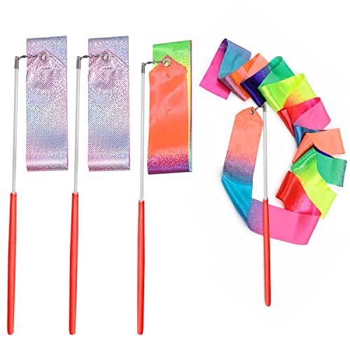 SJUNIJIE 4 Piezas Cintas de Baile, Cintas de Gimnasia rítmica con Asas Antideslizantes, Cinta de Baile Niña para Entrenamiento de Baile de niños y Adolescentes, Fiesta de espectáculos Cover