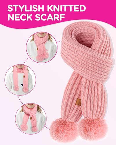Image of Kids Winter Hat Scarf Gloves Set - Girls Boys Fleece Lined Beanie Hat with Pom Knit Scarf Warm Mittens for Children