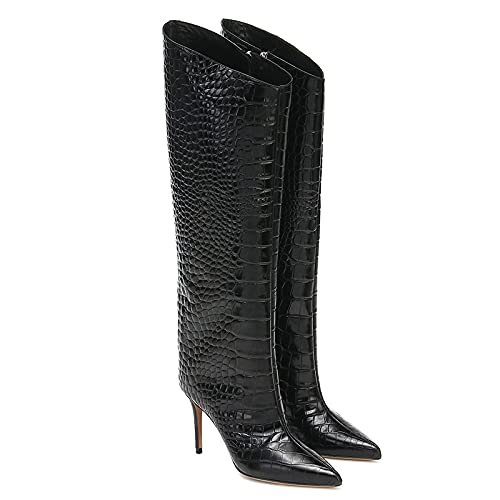 Bottes hautes à talons aiguilles au-dessus du genou élégance cuir noir